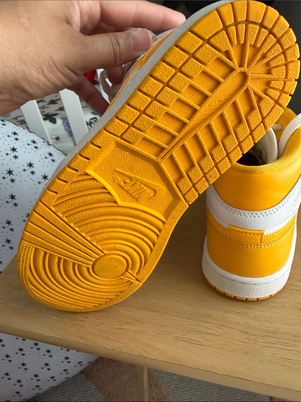 Nike Air Jordan 1 Mid White and Yellow Basketball Sneakers - Picture 7 of 7
